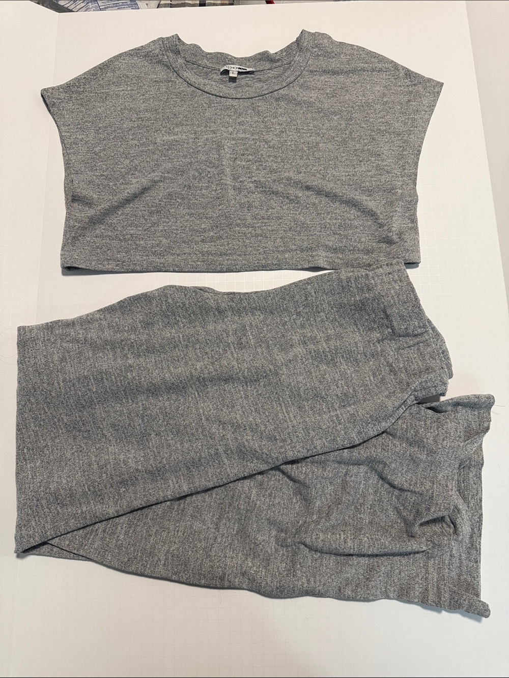 Fashion Nova Gray Knit Crop Top & Wide-Leg Track Pants Set